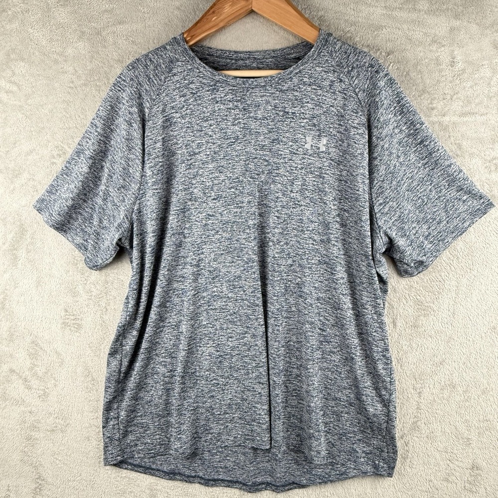 Under Armour Tech Tee Mens 2XL Heather Blue Athletic Crew Neck Short Sleeve Logo